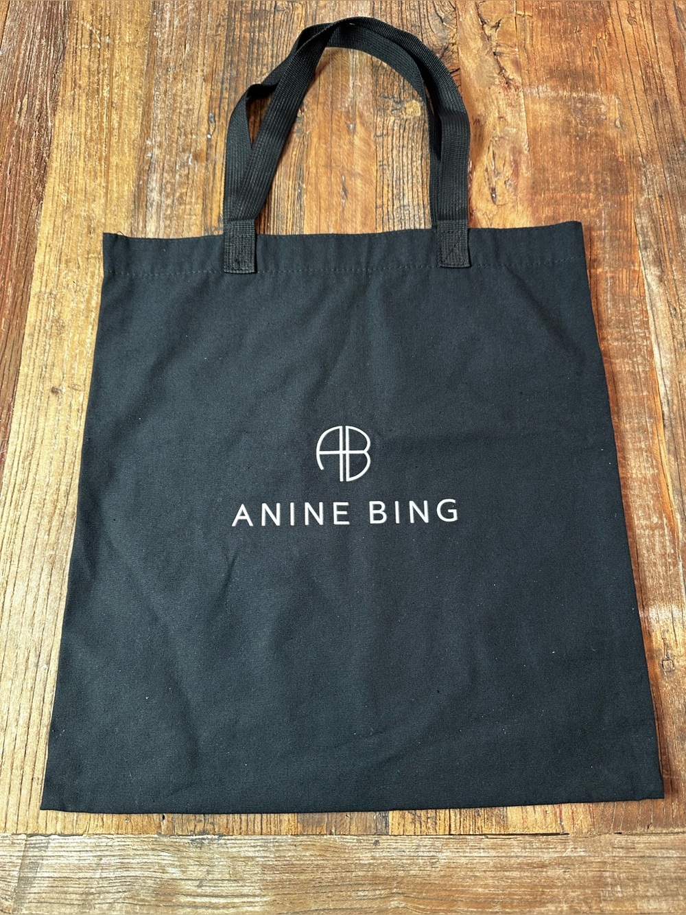 Anine Bing Black Canvas Tote with White Logo